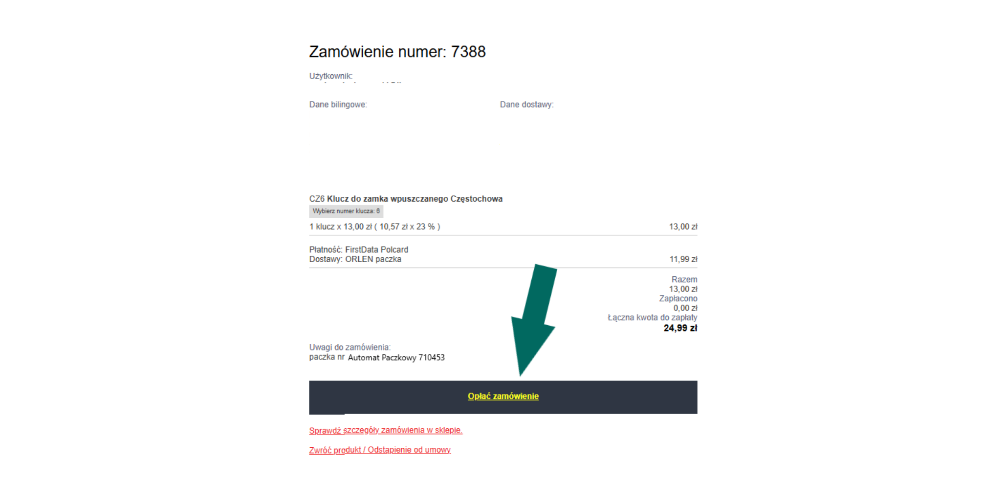 Email z linkiem do płatności